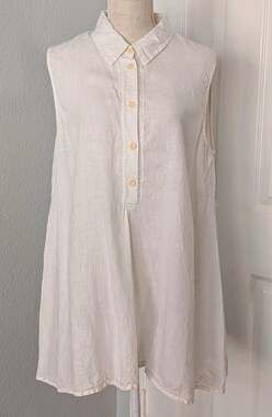 Flax Tunic Top Shirt Women's MEDIUM Skyline Linen Sleeveless Cream